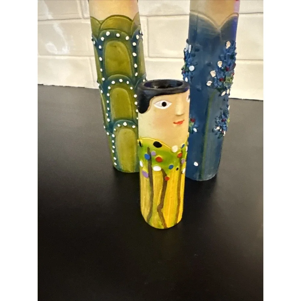 3 Spring Family Bud Vases Resin Bohemian Family Vase Hand Painted Home Decor‎